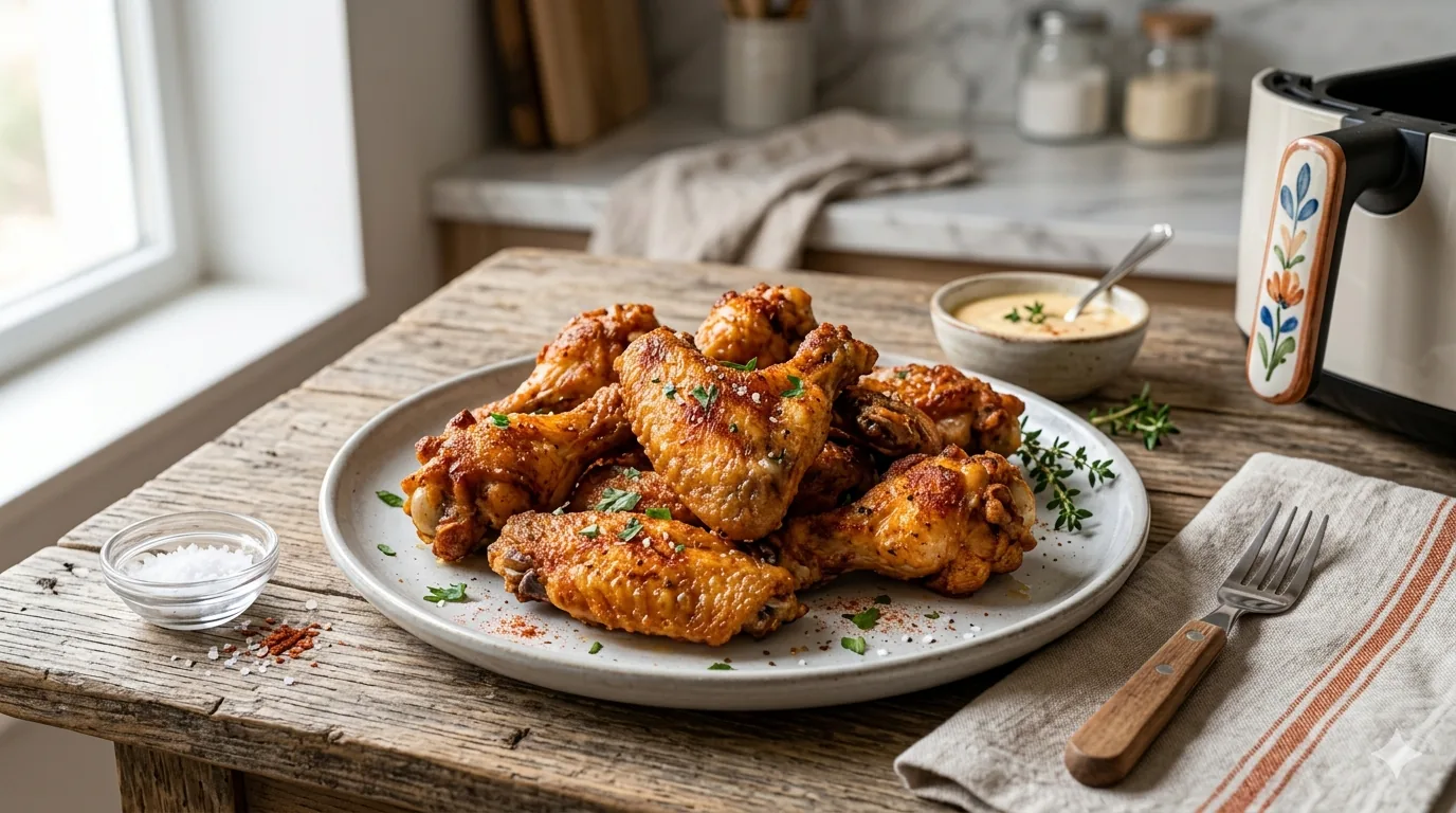 Alitas de pollo crujientes cocinadas en freidora de aire