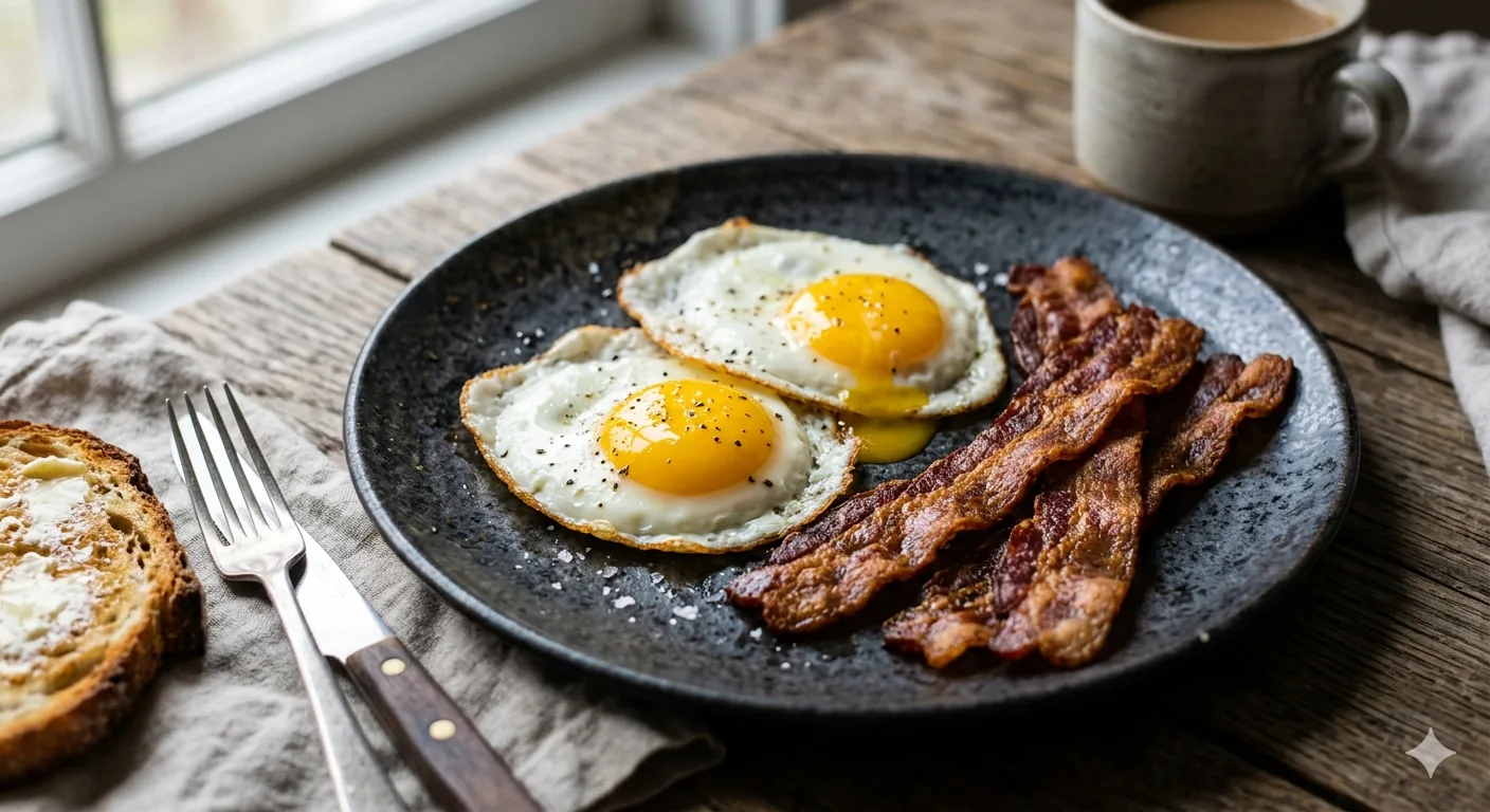 Huevos con bacon crujiente